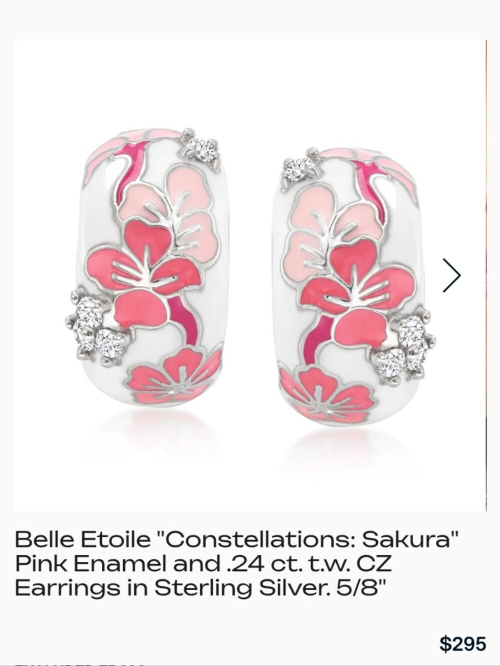 Belle Etoile Constellations Sakura Pink Enamel 925 Silver Clip Post Gem Earrings